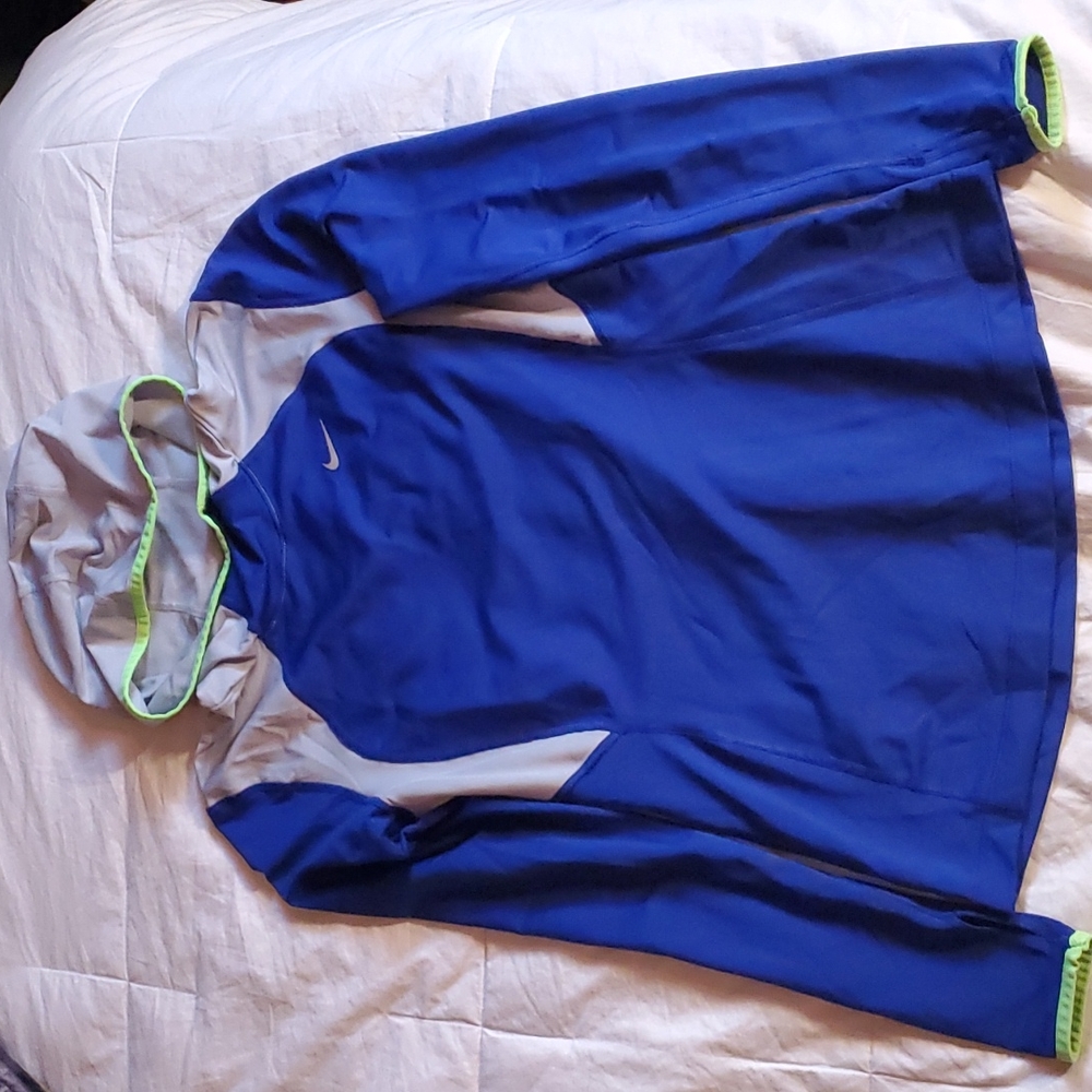 Nike Dri-Fit running pull over. Blue/Gray with neon green piping.